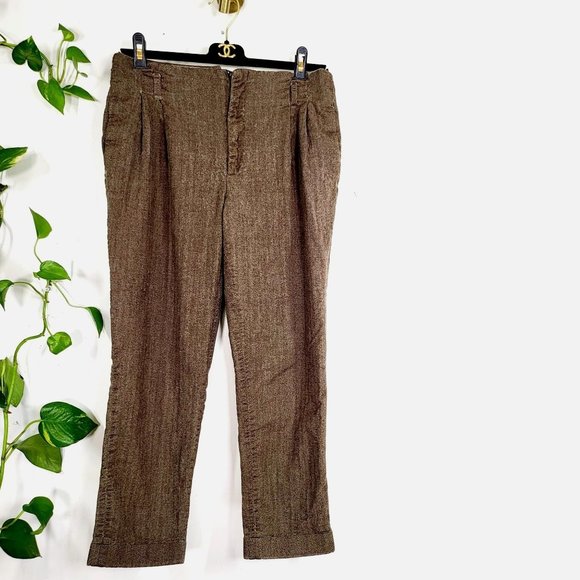 ZARA WOMAN Brown Wool Blend Trouser Pants Small High Waisted Capris Work wear - Picture 1 of 10
